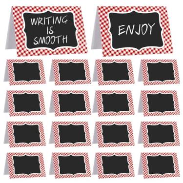 Imagem de Framendino, Pacote com 50 cartas vermelhas guingão para mesa, piquenique, churrasco, festa, decoração, conjunto de etiquetas de alimentos, mini barraca de quadro-negro