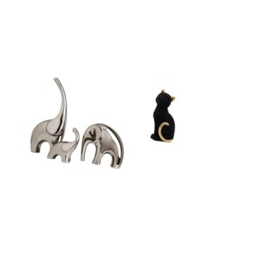 Imagem de Fenteer Estatuetas de Gatos E Elefantes de Família, Estátua de Resina de Cerâmica, Ornamento, Escultura Animal, Colecionável para Casa, Prateleira, Estante de