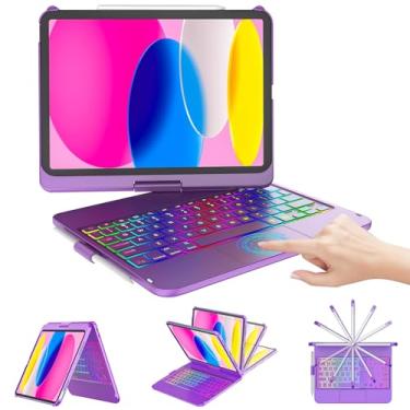 Imagem de CC Store Capa com teclado Touchpad para iPad (A16) 11ª geração 2025/10ª geração 2022, retroiluminação em 7 cores, rotação de 360°, faixa multitoque, suporte para lápis, compatível com iPad (A16) 11ª