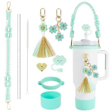 Imagem de Acessórios decorativos para garrafa de água esportiva Stanley Cup Tumblers Essentials Cup Strap and Flower Jewelry Charms Set para 400 ml, 850 g, 1,134 g