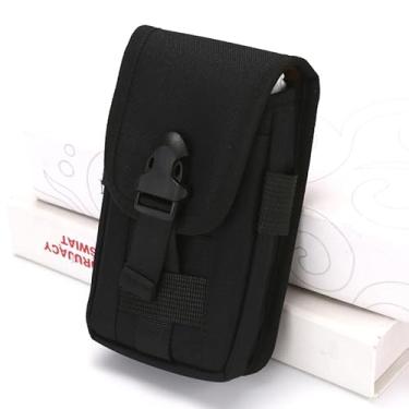 Imagem de Bolsa tática para celular Molle, coldre para smartphone, bolsa utilitária portátil EDC, porta-cartões, organizador, pacote de segurança resistente, adequado para cinto de cintura, preto, 10 x 16,7 cm