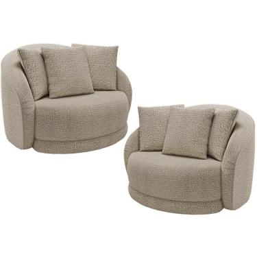 Imagem de Kit 02 Poltronas Decorativa Para Sala De Estar Base Giratória Witta M03 Bouclê Bege