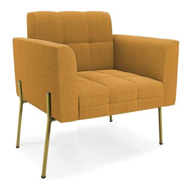 Imagem de Poltrona Sala de Estar Pé de Ferro Dourado Elisa Bouclê Mostarda D03 - D'Rossi