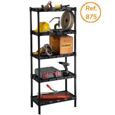 Imagem de Estante Grande 68 Cm Plástica Preta 5 Prateleiras Cód. 875 Ferramentas