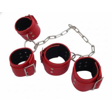 Imagem de Algemas Com Tornozeleiras AL004 Couro Legítimo - Blood Art, Vermelho