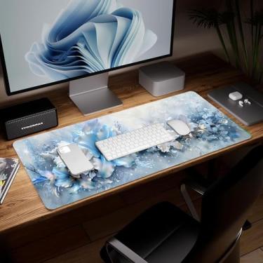 Imagem de Tapete de mesa de flor de couro, mouse pad de arte colorida grande teclado de computador mousepad para jogos à prova d'água protetor e capa de mesa, tapete de mouse decorativo de couro PU para laptop