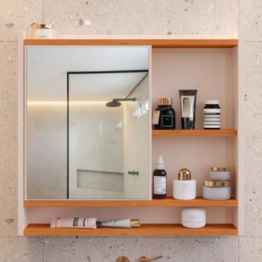 Imagem de Armário Espelheira De Banheiro Aéreo com Porta, Nichos e Prateleira COMPACTO e Funcional p/Parede(AQUA OFF/CINA (B))