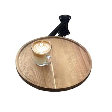 Imagem de Mesa dobrável retrátil para parede, mesa de centro ajustável montada na parede, mesa de centro de varanda, mesa redonda de madeira de 35 cm, marrom acácia, ângulo ajustável, design que economiza