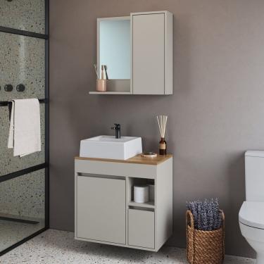Imagem de Conjunto para Banheiro Gabinete Suspenso 60cm com Cuba e Espelheira Bahamas Arenas