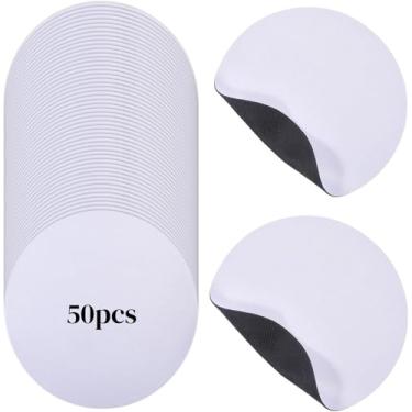Imagem de GLOBLELAND 50 peças de mouse pads redondos brancos para impressão a calor artesanato 20 x 20 cm tapete de mouse de borracha para computadores lavável em massa fotos personalizadas com fundo
