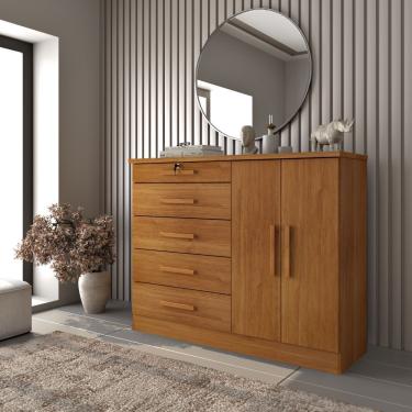 Imagem de Cômoda 5 Gavetas 2 Portas Istambul Tcil Cor:cinamomo