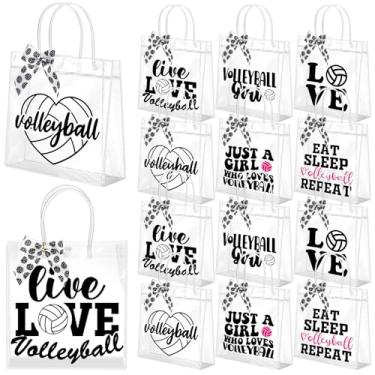 Imagem de Vicenpal 12 peças de bolsa de presente de vôlei transparente com alças de arcos de plástico PVC sacos de guloseimas de vôlei transparente 19 x 20 x 8 cm brindes de festa tema esportivo para