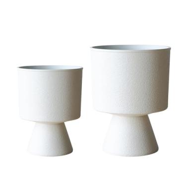 Imagem de Lookat Vaso de ampulheta moderno, recipiente de plástico decorativo para plantas, aparência de metal texturizado, vaso de jardim doméstico contemporâneo (branco, CUP003 pequeno + médio)