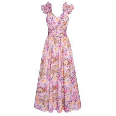 Imagem de Vestido GRACE KARIN 2025 feminino com estampa floral de verão roxo