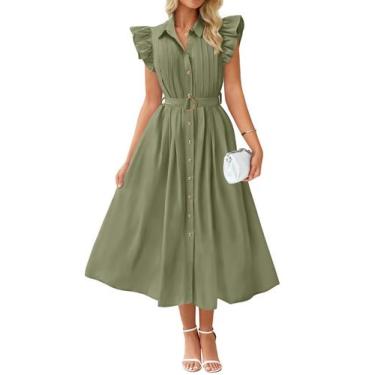 Imagem de Vestido ZESICA 2025 Summer Boho Button Midi com decote em V verde para