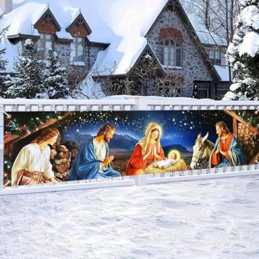 Imagem de Blissyard Banner de Natal Sagrado Presépio 43 x 199 cm Banner de Natal Religioso Grande Banner de Natal Decoração de Natal Decoração de Natal Mary Joseph Bebê Jesus Feriado de Inverno Cabine de