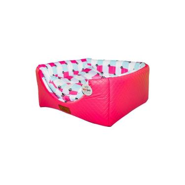 Imagem de Cama Para Cachorro Toca Quadrada Em Corino + Poliéster Rosa E Lilás Média (m) 40 X 40 X 40 Cm