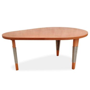 Imagem de Mesa De Centro Oval Elon Ozki 80 Cm Madeira Eucalipto Cedro Corda Chata Prata