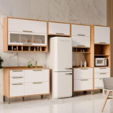 Imagem de Armário de Cozinha com Balcão e Tampo 10 Portas 6 Gavetas Pérola 100% 