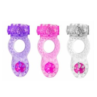 Imagem de Anel Peniano com Vibro e Pérola Estimuladora – Retarda Ejaculação, Mantém Ereção, Estímulo Anal e Clitoriano – TPR Flexível com Baterias Inclusas| Roxo