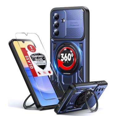 Imagem de LeYi Capa para Samsung Galaxy A15-5G: com protetor de tela de vidro, [Fit Magsafe] Capa resistente à prova de choque de 16 pés para smartphone Android robusta com suporte de anel invisível Samsung 15A