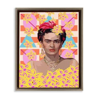 Imagem de Stupell Industries Frida's Floral Journey Black Framed Floater Canvas Wall Art, design por Lynnda Rakos, 78 x 63 cm