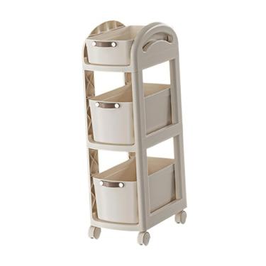 Imagem de DimyFew Carrinho de rolamento sobre rodas cesta de frutas vegetais multifuncional carrinho de utilidades cozinha rack de armazenamento para banheiro sala de, 3 Camadas Brancas