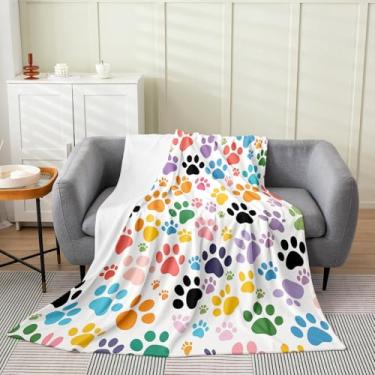 Imagem de Castle Fairy Manta de flanela colorida de pata de cachorro 127 x 152 cm, cobertores de lã para amantes de cachorrinhos para sofá-cama, cobertor felpudo com estampa de animais de estimação fofos para