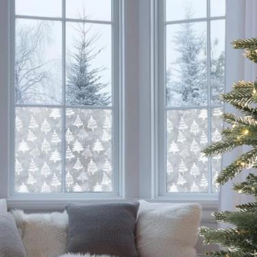 Imagem de Alwayspon Película de vidro para janela de vidro de árvore de elementos de Natal branco puro não adesivo, adesivos de privacidade de vinil removível, película de vidro com controle de calor UV