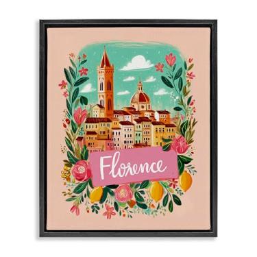 Imagem de Stupell Industries Arte de parede em tela flutuante emoldurada marrom Florence com bordas florais, design por Yen, 53 x 43 cm