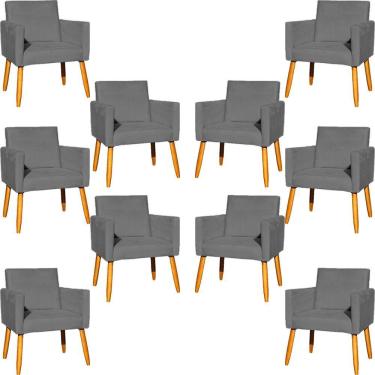 Imagem de Kit 10 Poltronas Decorativa Para Sala Nina Suede Cores Pé Palito 30cm Castanho - Cinza, Suede