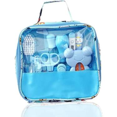 Imagem de Kit Higiene 13 Peças Com Termômetro Bebê Recém Nascido Cor Azul Livre De Bpa