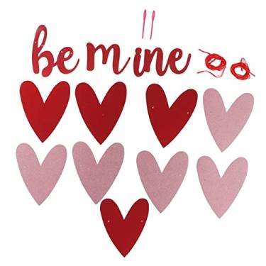 Imagem de Be Mine Banner Banner decorativo em formato de coração com design de fonte exclusivo para decorações de dia dos namorados feito de papel vermelho rosa cores 3 cartões de letras 5