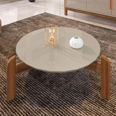 Imagem de Mesa De Centro Redonda Lizz 64cm Off-white/cedro