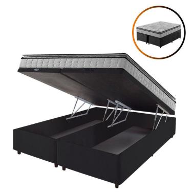 Imagem de Cama Box Baú King Preto + Colchão Ortopedico Espuma 193cm