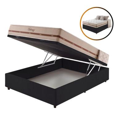 Imagem de Cama Box Baú Casal Preto + Colchão Molas Bahamas 128cm