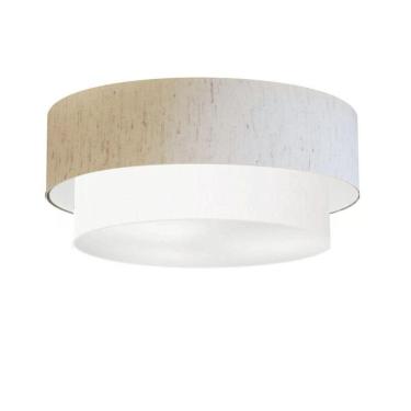 Imagem de Plafon Duplo Cilíndrico Vivare Md-3065 Cúpula Em Tecido 80x70cm - Bivolt Linho-bege-branco 127/220v