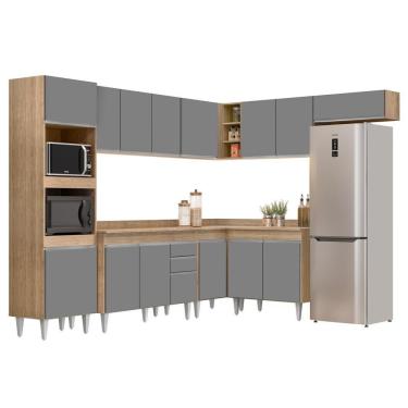 Imagem de Armário De Cozinha Modulada De Canto 8 Peças Cp02 Balcão Com Tampo Castanho/cinza - Lumil