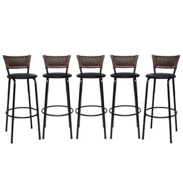 Imagem de Banquetas Altas Bancada Bar Confortável Moderno Design Resistente Estrutura Preta Kit 05 Unidades - Itagold (Preto)