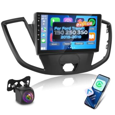 Imagem de Rádio automotivo para Ford Transit 150 250 350 2015-2019, Volxcereo [2+64] estéreo com tela sensível ao toque de 9 polegadas com Carplay/Android Auto, navegação GPS, WiFi, Bluetooth, SWC, FM/RDS