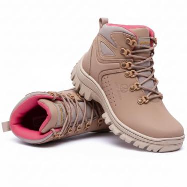 Imagem de Bota Feminina Trilha Adventure Arizona Blaqueada em Couro Legítimo Palmilha de Gel (Areia e Rosa, BR, Adulto, Numérico, 37)