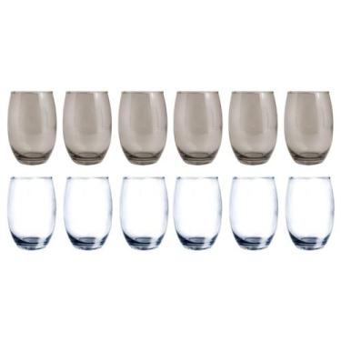 Imagem de 12 Copos de Vidro 450ml 6 Transparente e 6 Cinza Drink Suco - PRATICAS