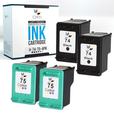 Imagem de CMYi 74 75 cartuchos de tinta combo de substituição para HP PhotoSmart C4485, C4488, C4493, C4494, C4500, C4524, C4540, C4550, C4580, C4583, C4585, C4588, C4599, C52000 , Impressoras C5225 (2 pretas