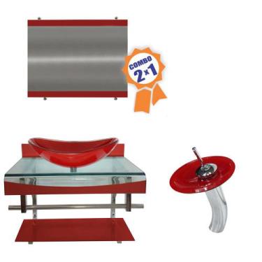 Imagem de Combo 2 em 1 - Gabinete 70cm Holanda + Torneira Ibiza - EKASA, Vermelh