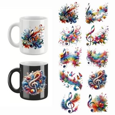Imagem de 5 peças Music Note Flower UV DTF Cup Wraps Winter UV DTF Transfer Adesivo à prova d'água para copos de vidro, móveis, artesanato, faça você mesmo, adesivos de transferência para garrafa de água DIY
