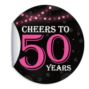 Imagem de ZEIKAEYR 80 adesivos rosa de aniversário de 50 anos - Cheers to 50 Years - Adesivos adesivos redondos de 3,8 cm - Suprimentos de decoração de aniversário de 50 anos - Ótimo para lembrancinhas de festa