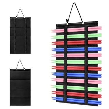 Imagem de Suporte compacto e dobrável, organizador de baquetas para pendurar, capacidade para 12 pares, design de poliéster preto para armazenamento e exibição