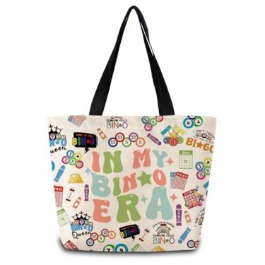 Imagem de ZhuVantrix Bolsa de ombro In My Bingo Era, linda bolsa de ombro de compras estética com bolso interno com zíper, leve e lavável, elegante na minha era do bingo, presente para mulheres amigas
