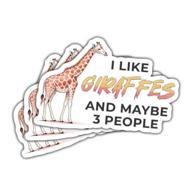 Imagem de 3 adesivos "I Like Giraffes and Maybe Like 3 People", decalques de vinil engraçados com citação de amantes de animais para laptop, caderno, garrafa hidráulica, garrafa de água, para-choque de carro