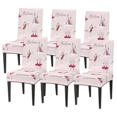 Imagem de hongjinglin Conjunto de 6 capas elásticas para cadeira de sala de jantar, capa protetora de assento de cadeira, estampa de palavras de balé, removíveis, laváveis, para cozinha, casa, hotel, banquete